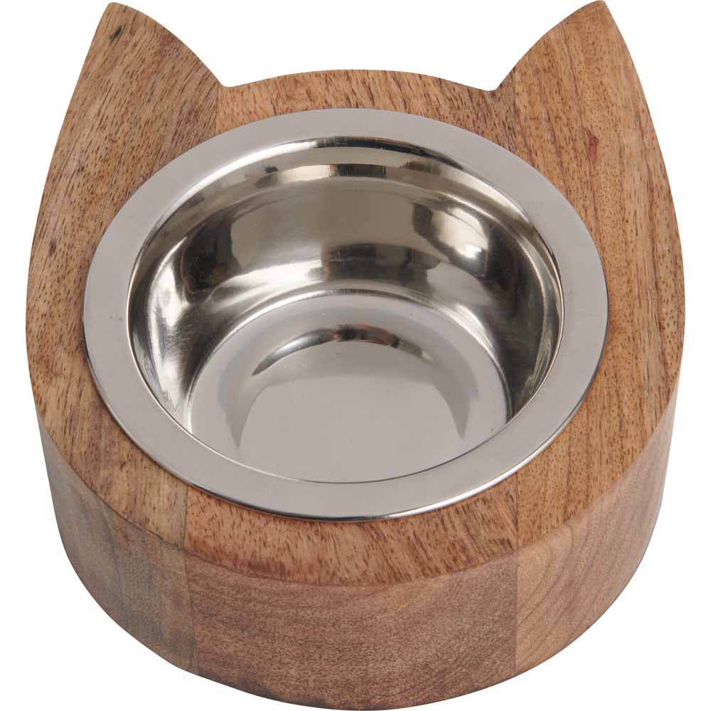 Rosewood Wooden Cat Bowl Stand and Bowl Image 1