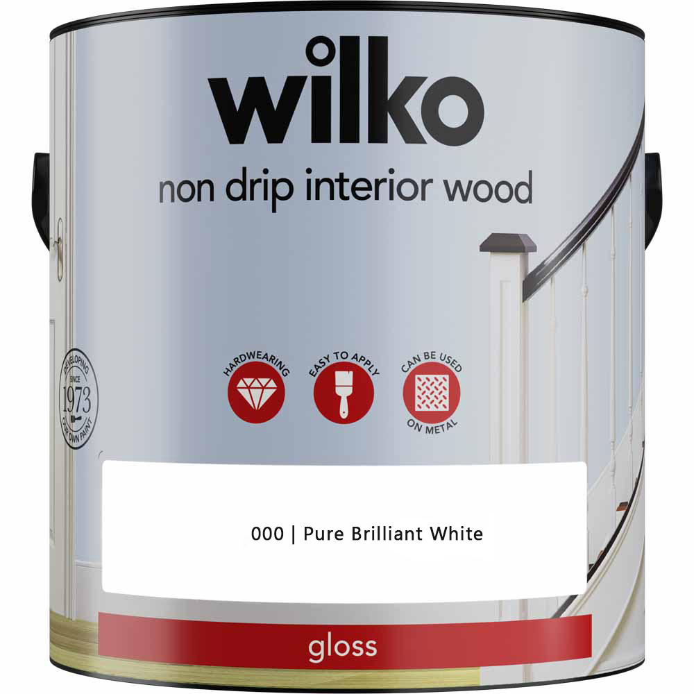 Wilko Non Drip Pure Brilliant White Gloss Wood Paint 2.5L Image 2
