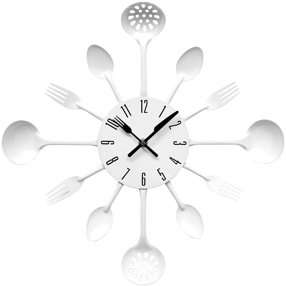 Premier Housewares White Cutlery Metal Wall Clock Image 1