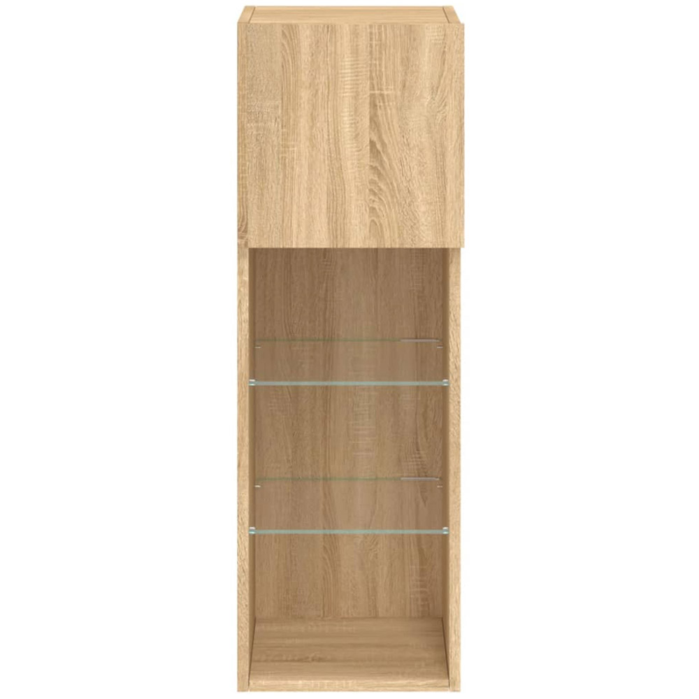 vidaXL Single Door 3 Open Shelf Sonoma Oak Narrow TV Cabinet with LED Light Image 9