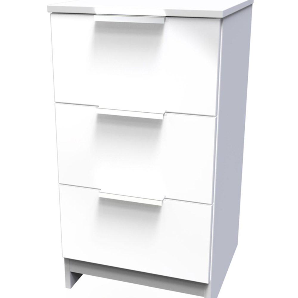 Crowndale Plymouth 3 Drawer White Gloss Bedside Table Image 2