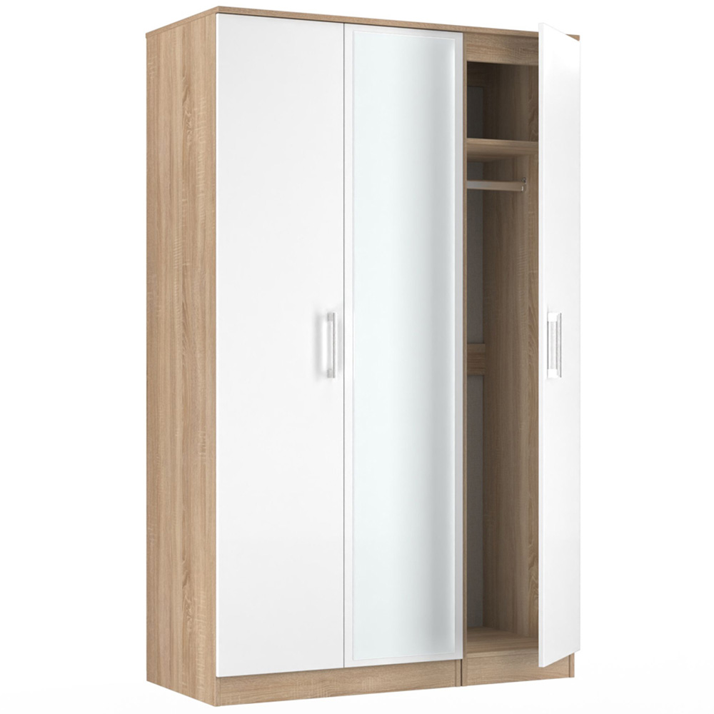 Crowndale Devon 3 Door Matt White and Bardolino Oak Mirrored Wardrobe Ready Assembled Image 7