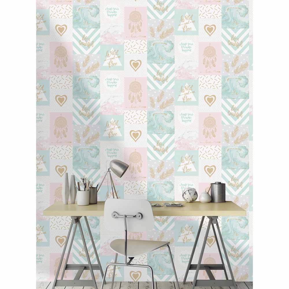 Holden Decor Life is Beautiful Pink/Gold Collage Wallpaper Image 2
