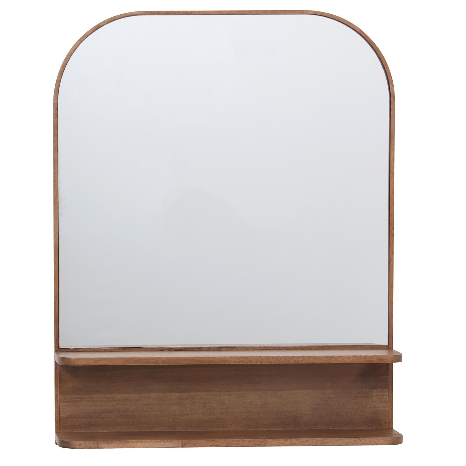 Brown Arched Mirror Wooden Shelf Image