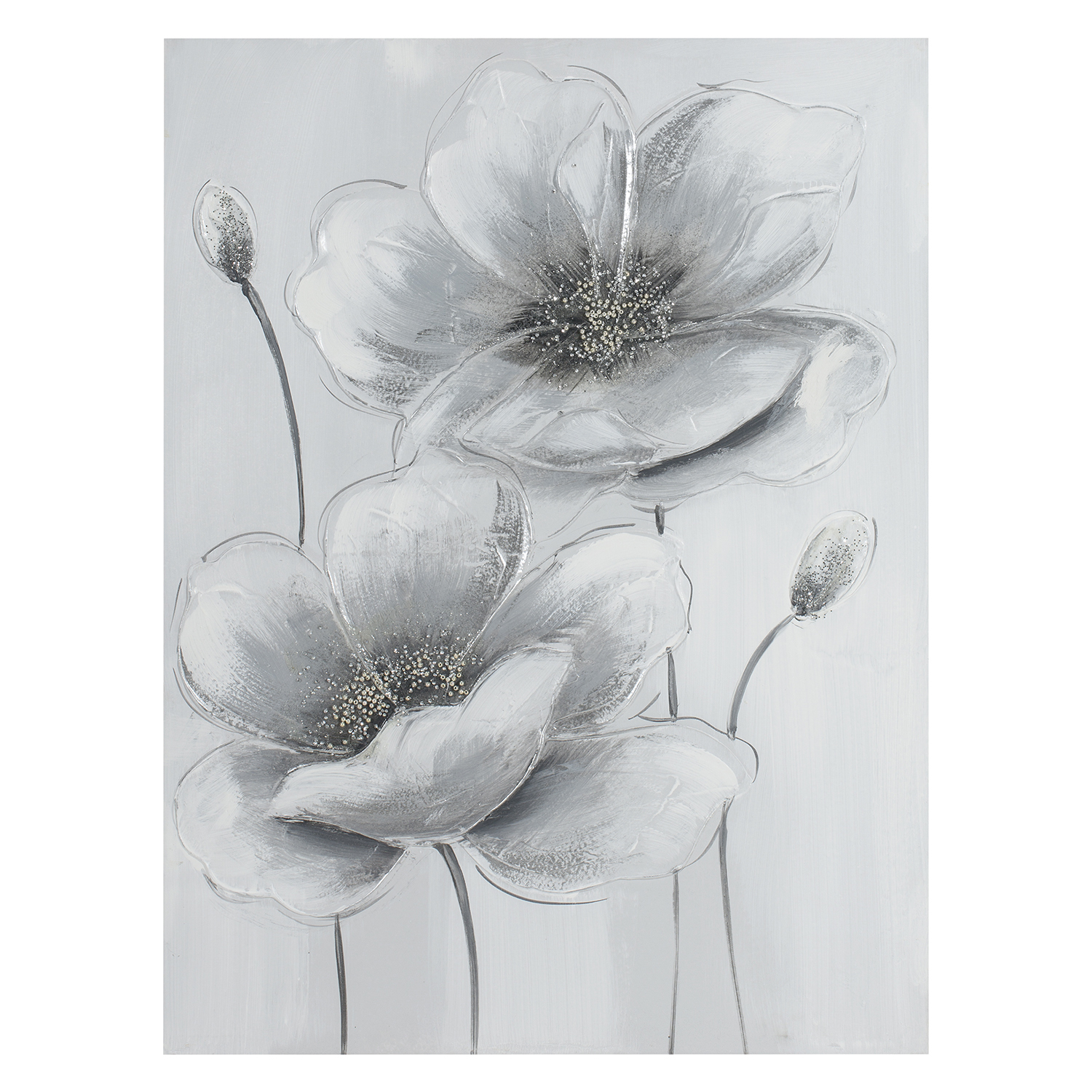 Hand Painted Grey Diamante Embellished Flower Canvas Image
