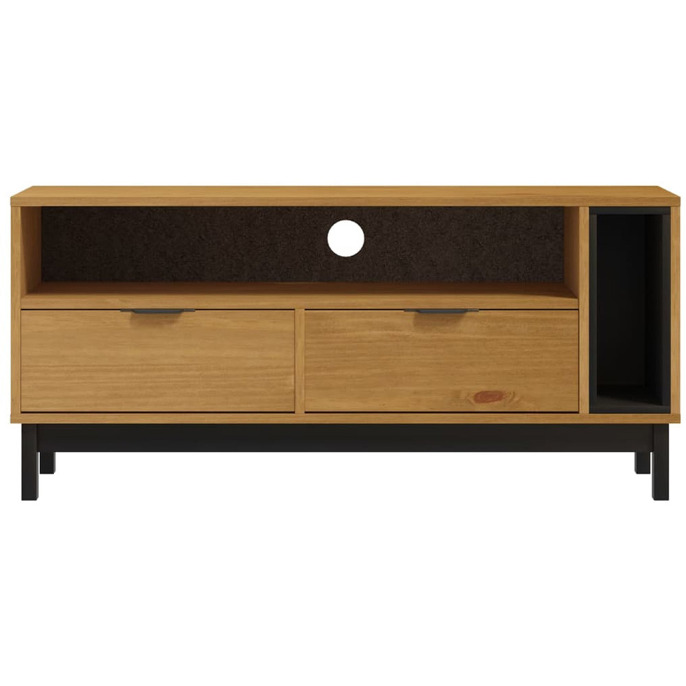vidaXL Flam 2 Drawer Single Shelf Solid Wood Pine TV Cabinet Image 5