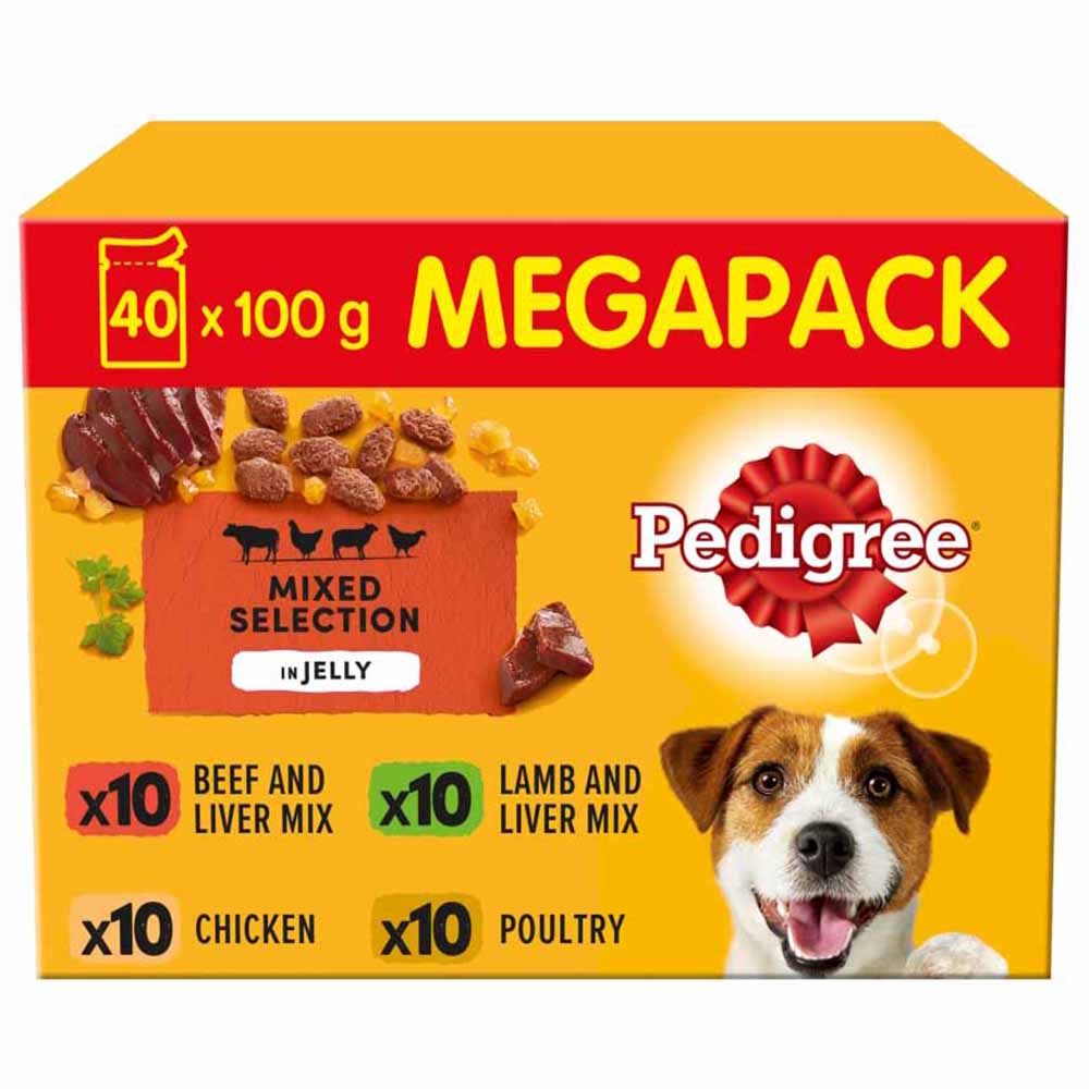 Pedigree Adult Wet Dog Food Pouches Mixed in Jelly Mega Pack 40 x 100g Image 1