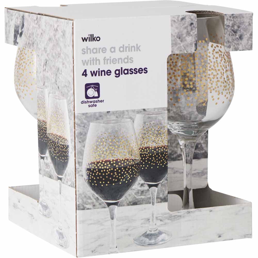 Wilko Wine Glasses Sparkle Gold 4pcs Image 3
