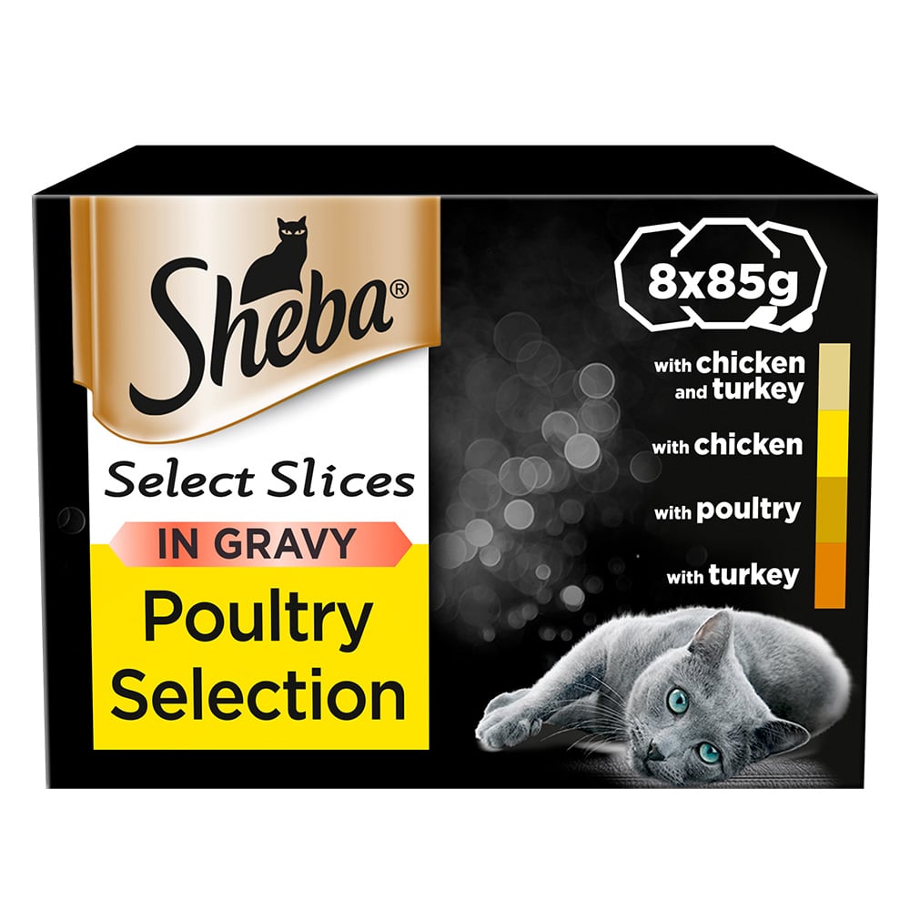 Sheba Select Slices Mixed Poultry Collection in Gravy Cat Trays 85g Case of 4 x 8 Pack Image 2