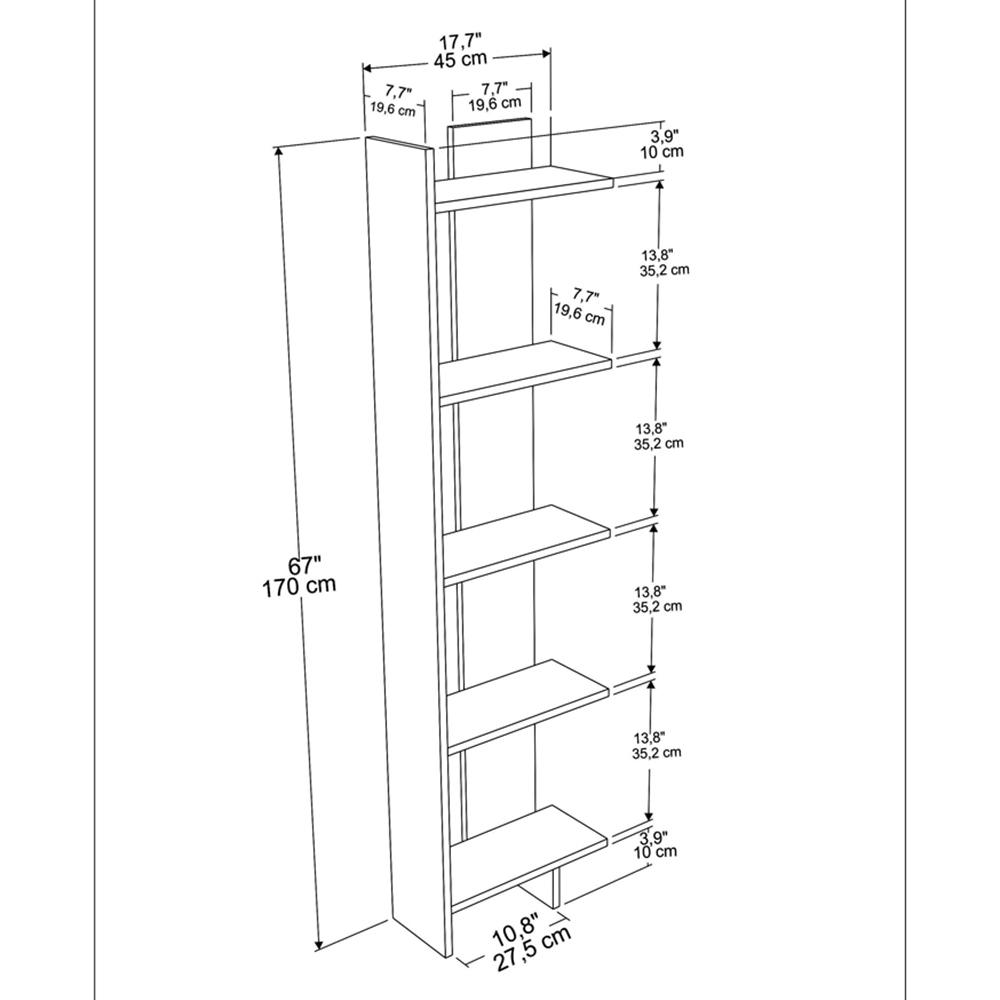 Decorotika Alis 5 Tier White Marble Effect and White Corner Bookcase Image 6