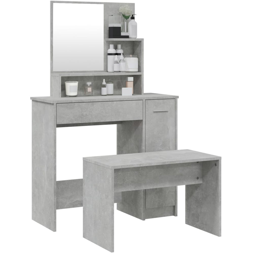 vidaXL Single Door Single Drawer Concrete Grey Dressing Table and Stool Set with Mirror Image 3