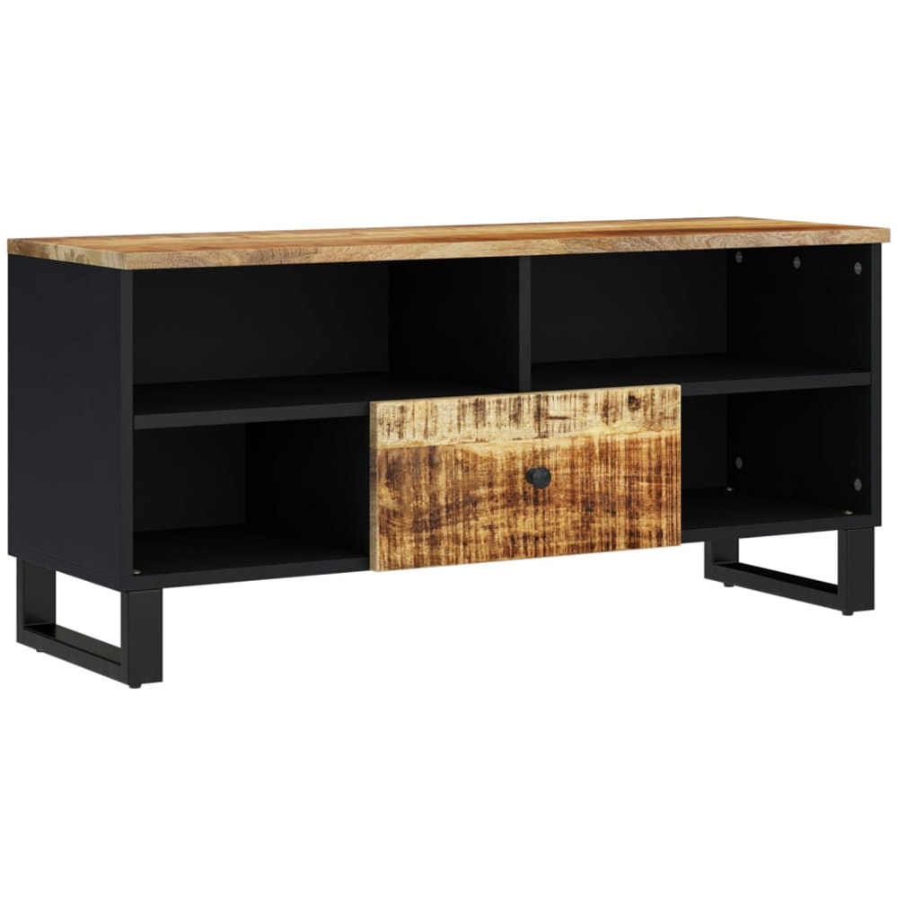 vidaXL Single Drawer 4 Shelf Light Brown Solid Mango Wood TV Cabinet Image 2