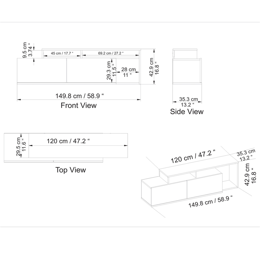 Decorotika Nexera 2 Door Walnut and Black Wide TV Stand Image 6