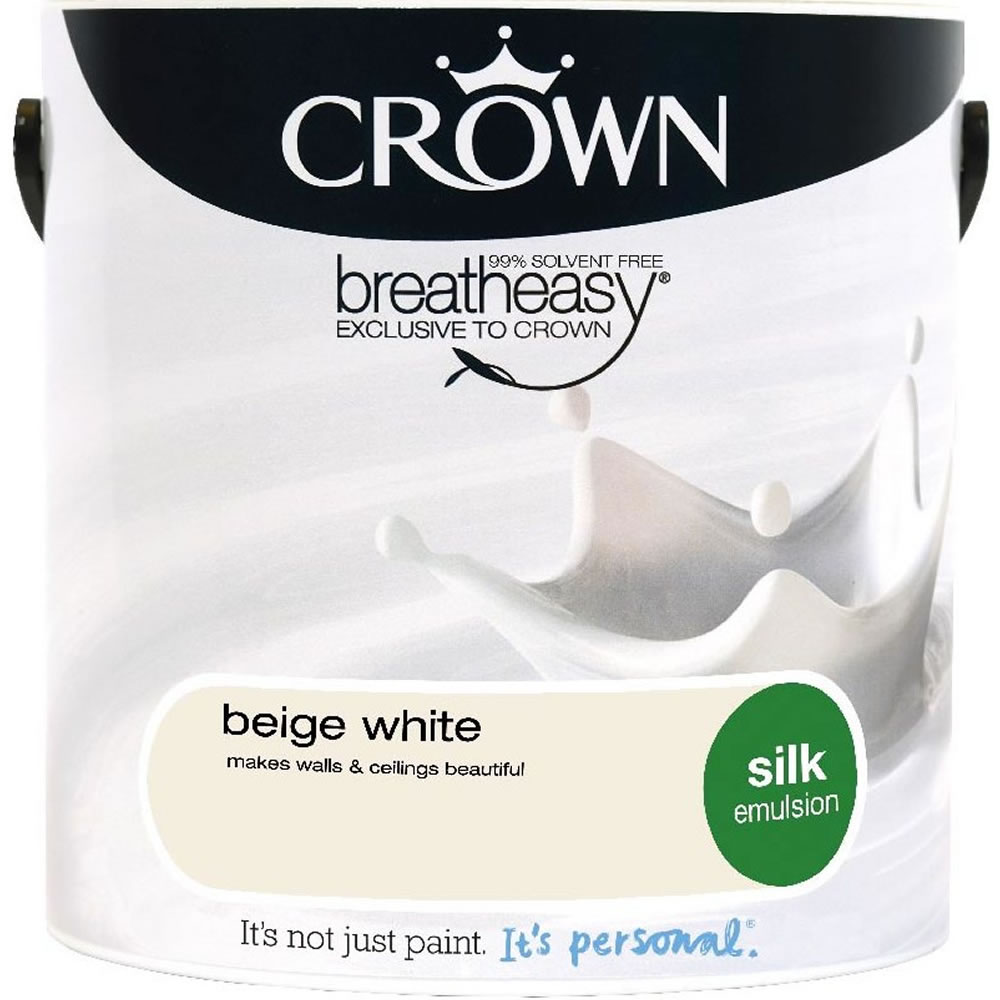 Crown Beige White Silk Emulsion Paint 2.5L Image 1