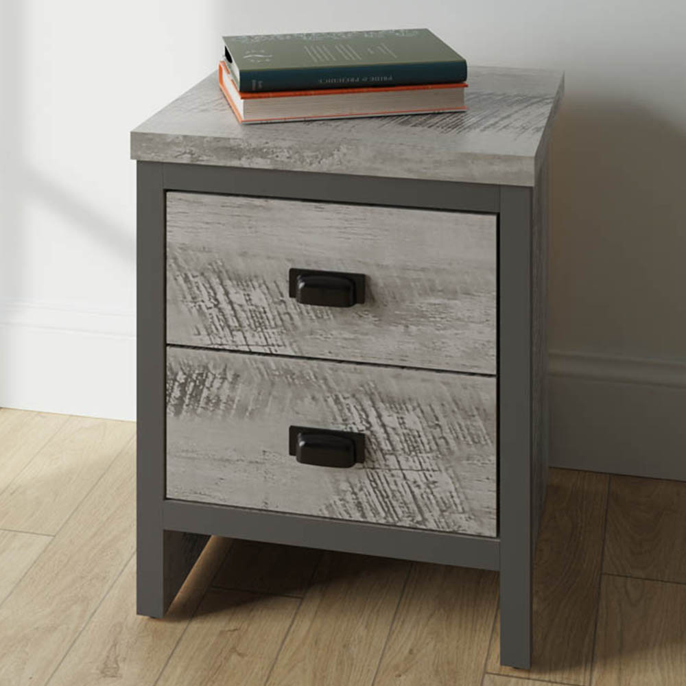 GFW Boston 2 Drawer Grey Bedside Table Image 1