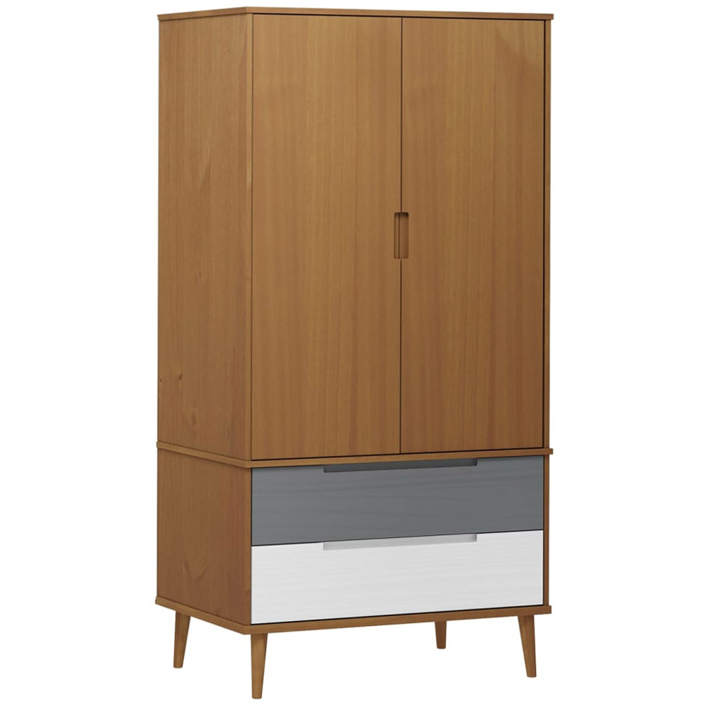 vidaXL Molde 2 Door 2 Drawer Brown Solid Wood Pine Wardrobe Image 2