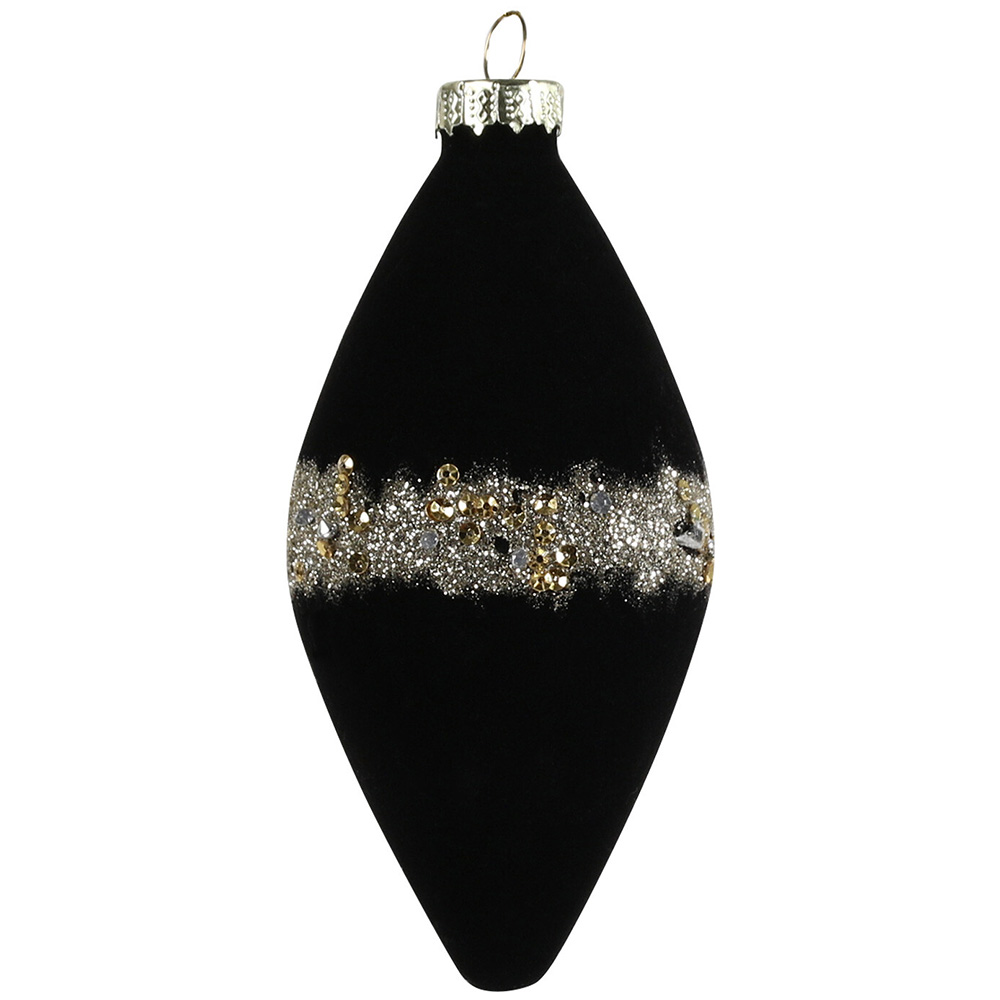 Single Chic Noir Black Flocked Glitter Wrapped Bauble in Assorted styles Image 3