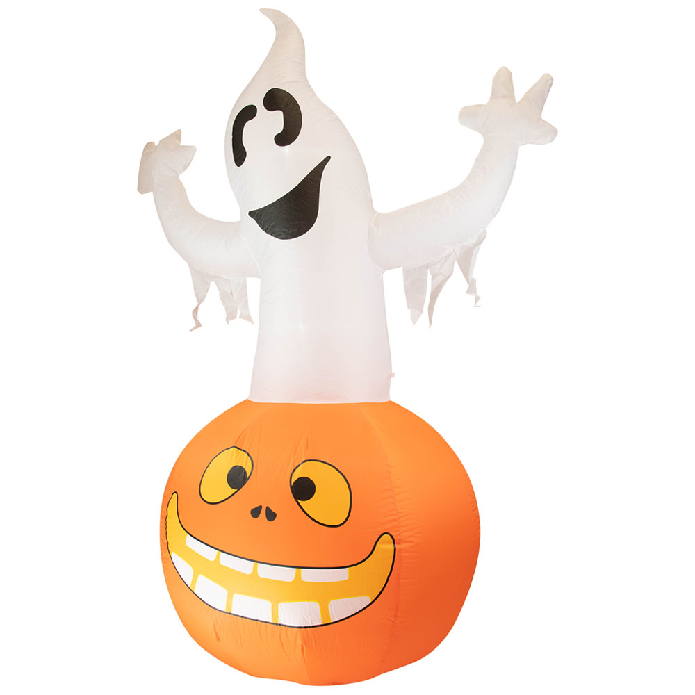 Arlec Halloween 6ft White LED Inflatable Pumpkin with Ghost Image 1