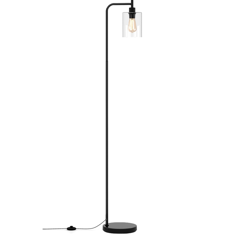 Costway Black Industrial Floor Lamp with Hanging Glass Lampshade Image 1