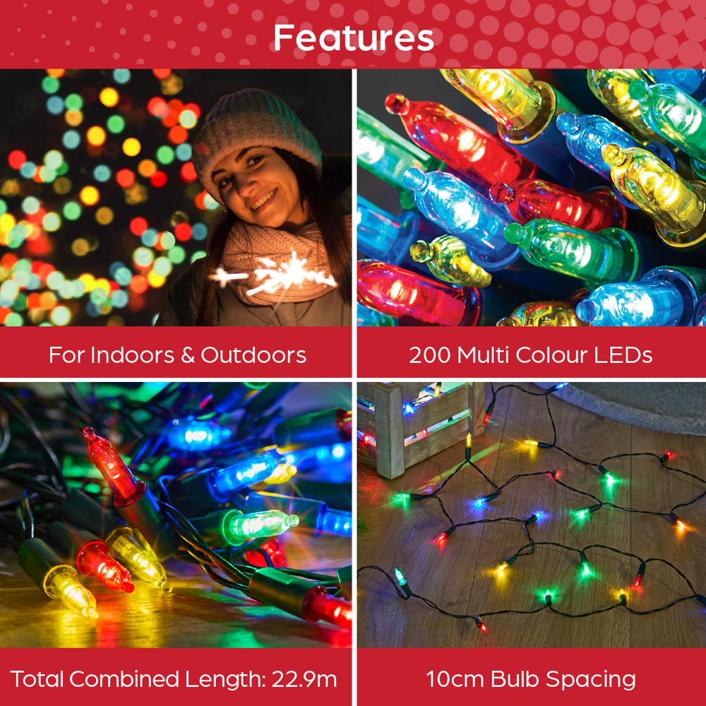 The Christmas Workshop 200 Multicolour Ultra Bright Christmas Tree Lights Image 12