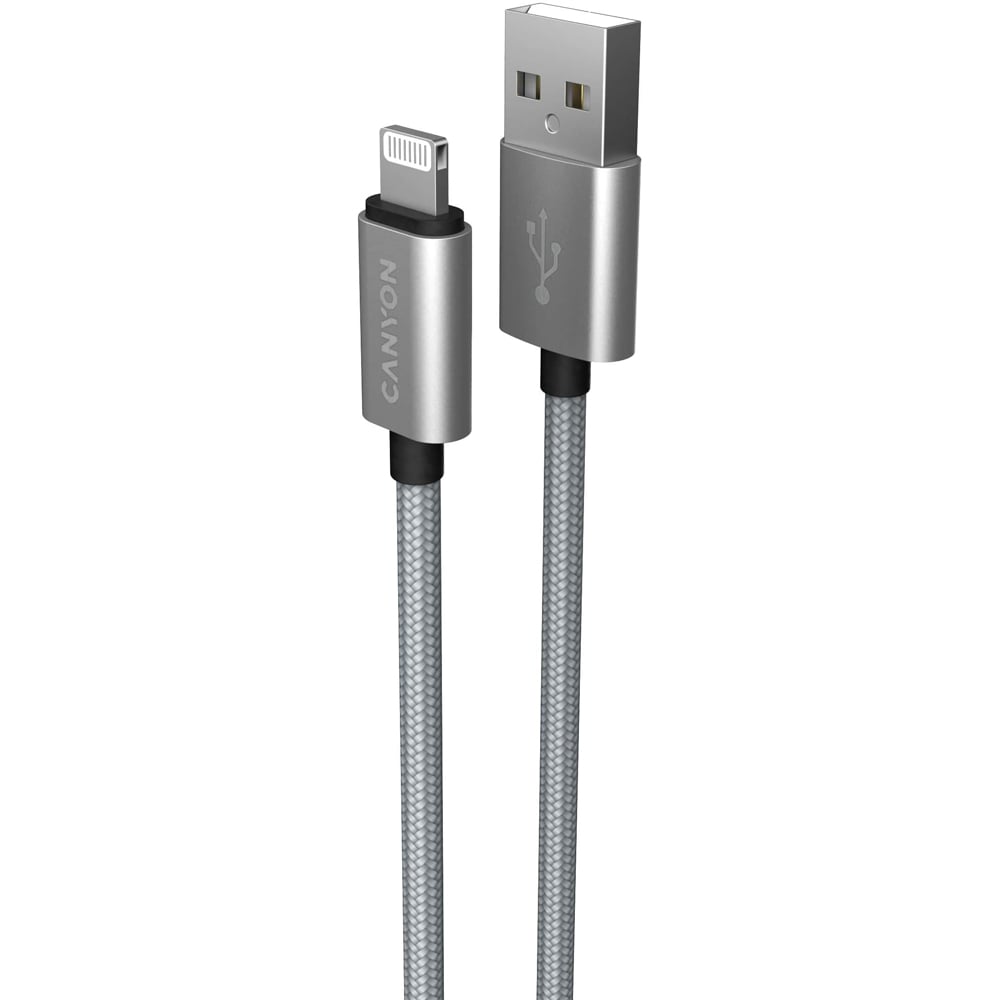 Canyon Grey Braided USB to MFI Lightning Cable 1m Image 1