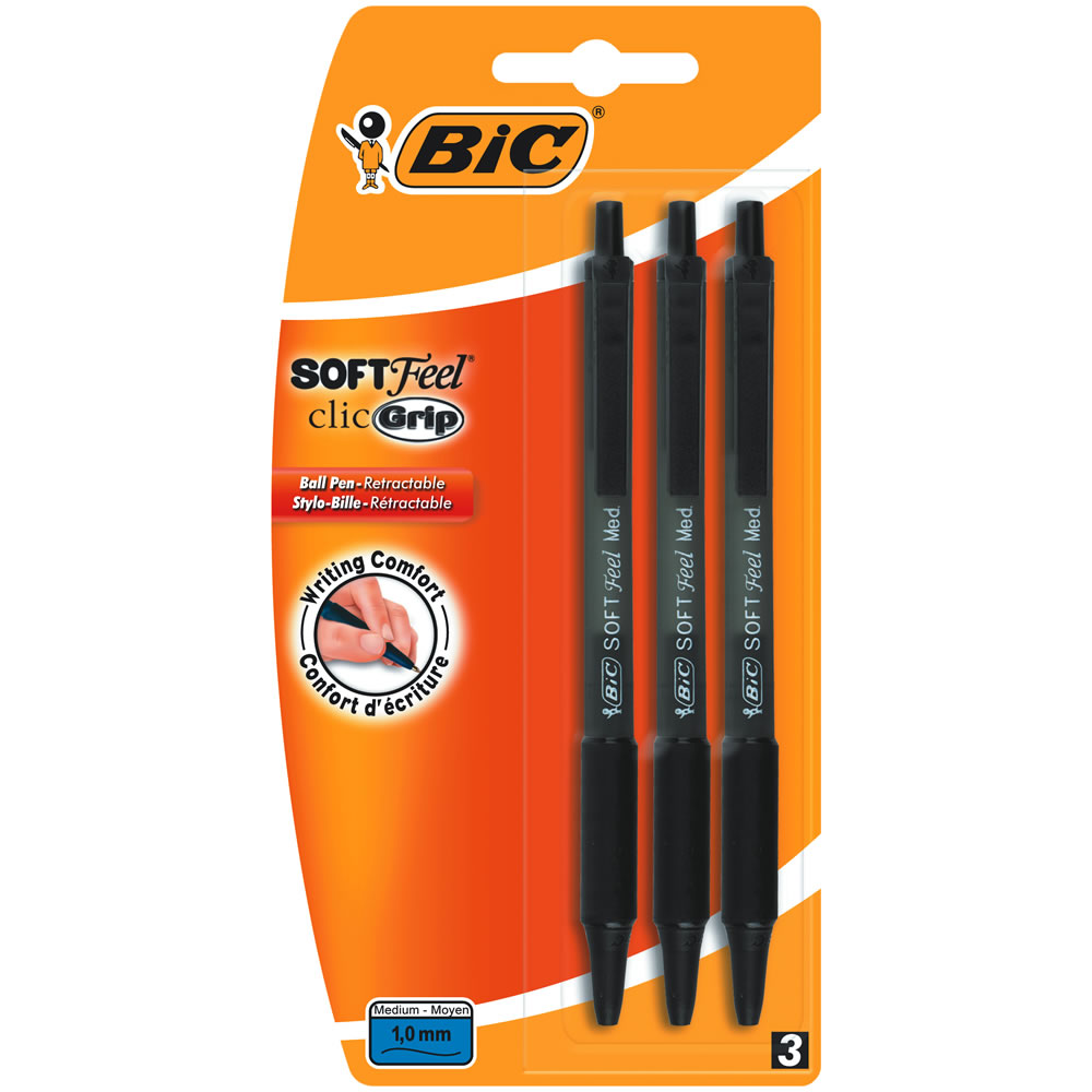 Bic Black Soft Feel Retractable Ballpoint Pens 3 pack Image 1
