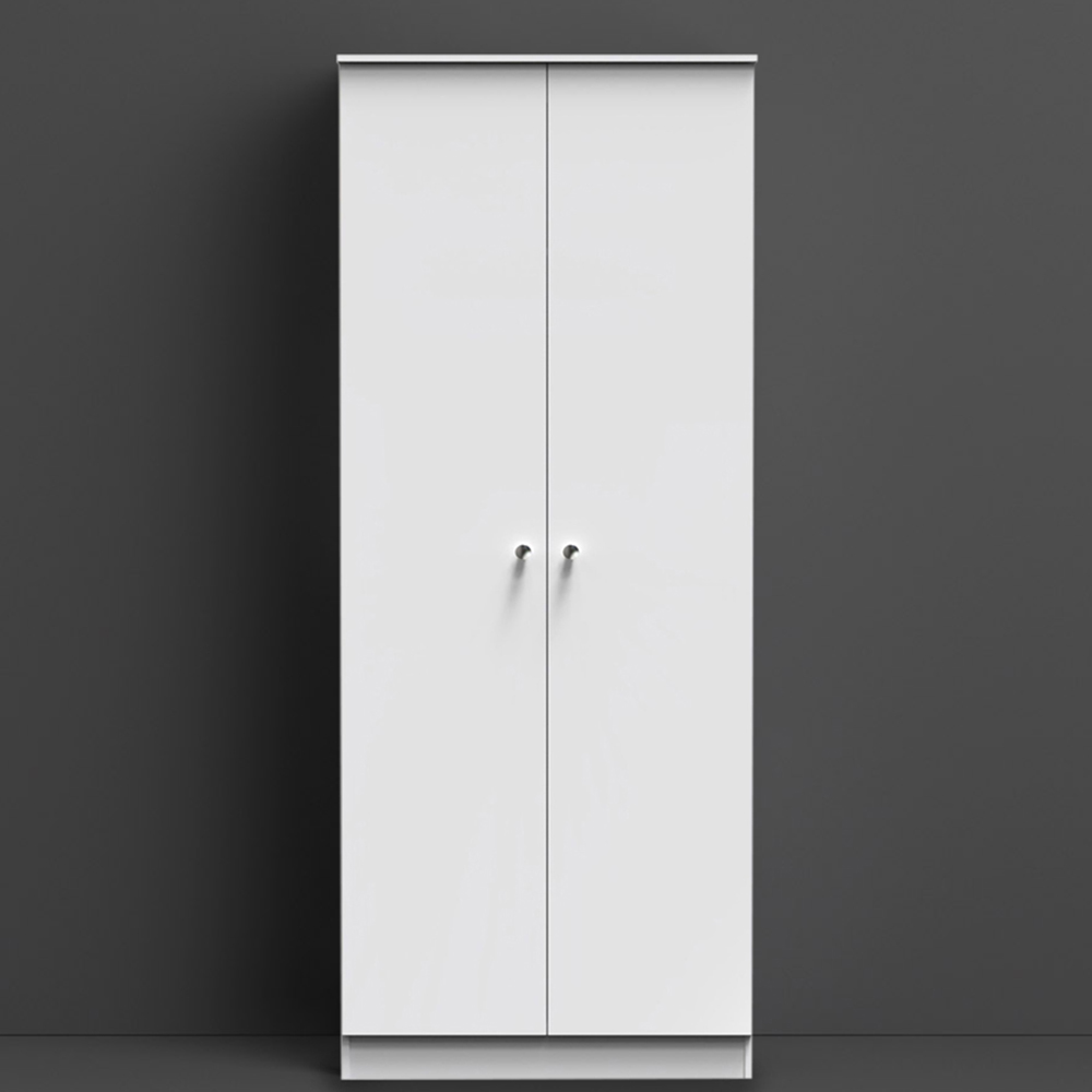Crowndale Yarmouth Ready Assembled 2 Door Gloss White Tall Double Wardrobe Image 1