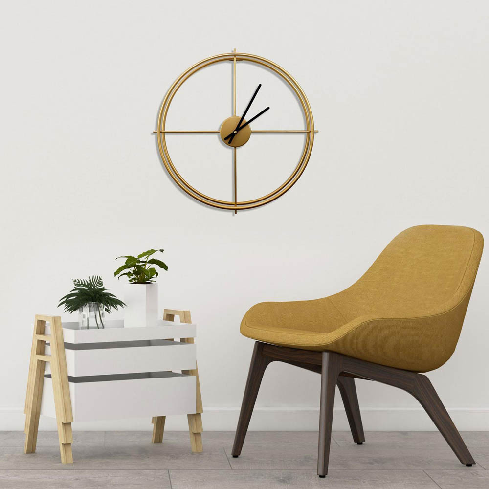 Walplus Gold Larrys Minimalist Iron Round Wall Clock 50cm Image 2