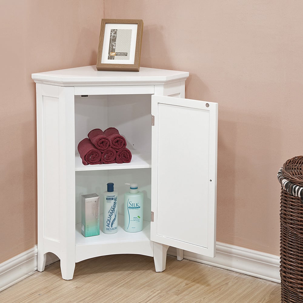 Teamson Home Glancy Single Door White Wooden Corner Stand Floor Cabinet Image 6