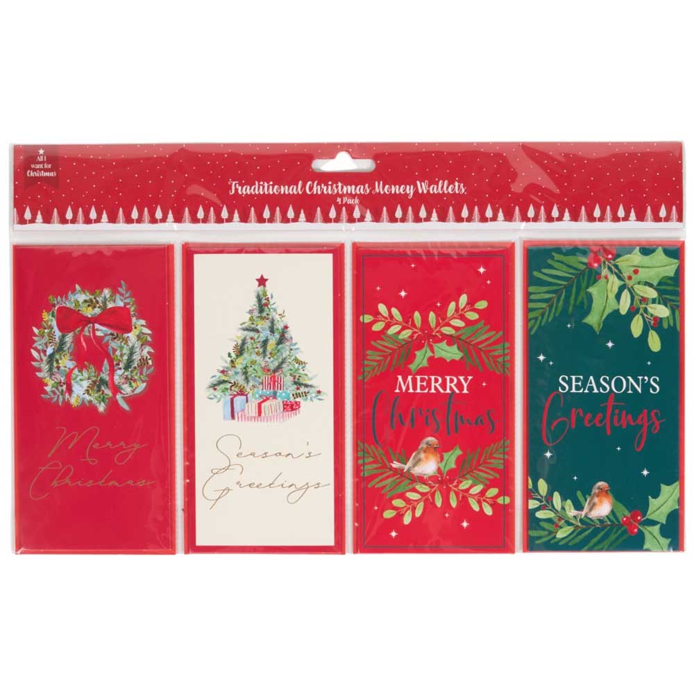 Pack of 4 Traditional Christmas Money Wallets - Red Image 1