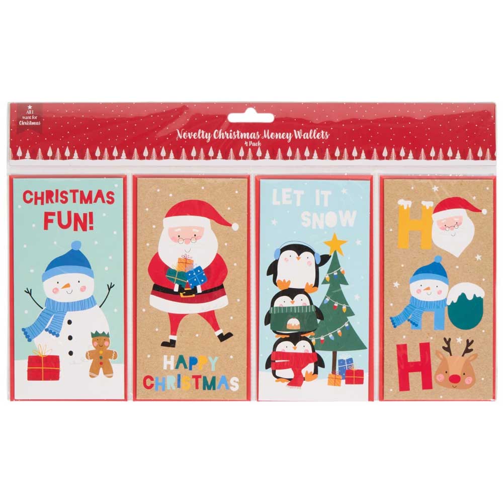 Pack of 4 Novelty Christmas Money Wallets - Neutral Image 1