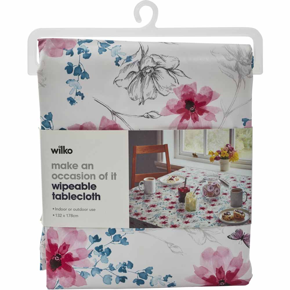 Wilko Sketched Bloom PVC Tablecloth 132 x 178 Wilko