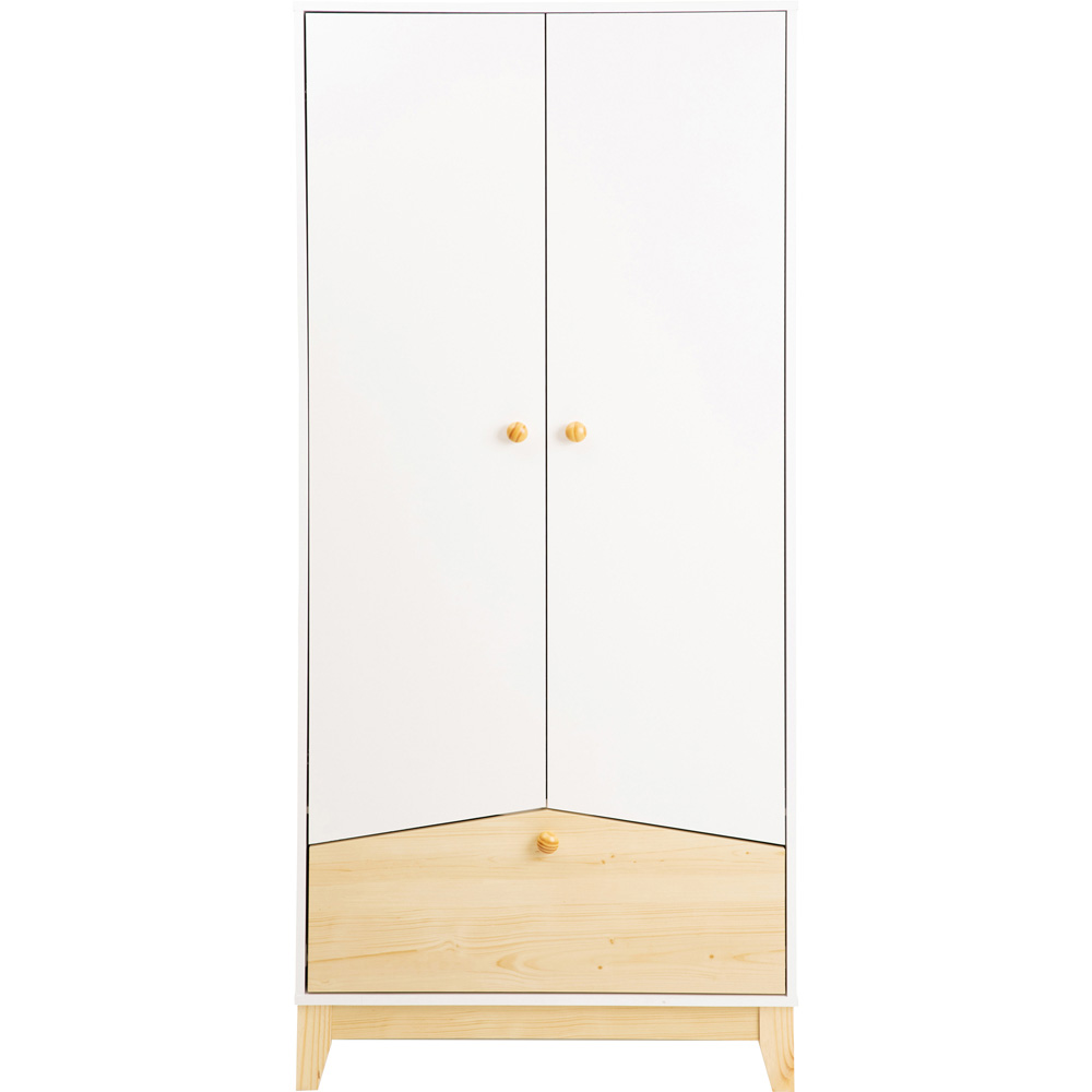 Seconique Cody 2 Door Single Drawer White and Pine Effect Wardrobe Image 4