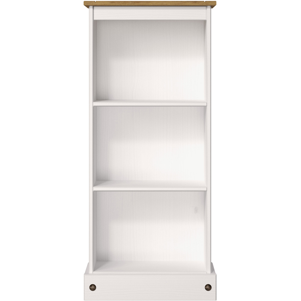 Corona 3 Shelf White Washed Wax Finish Low Narrow Bookcase Image 2