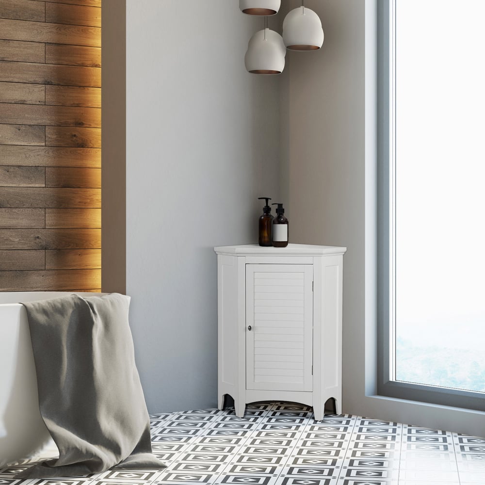 Teamson Home Glancy Single Door White Wooden Corner Stand Floor Cabinet Image 7