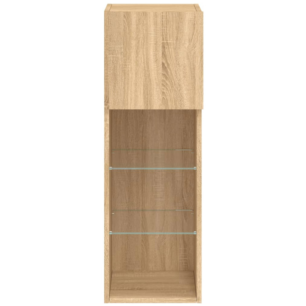 vidaXL Single Door 3 Open Shelf Sonoma Oak Narrow TV Cabinet with LED Light Set of 2 Image 9