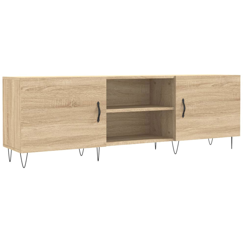 vidaXL 2 Door 2 Open Shelf Sonoma Oak TV Cabinet with Black Metal Legs Image 2