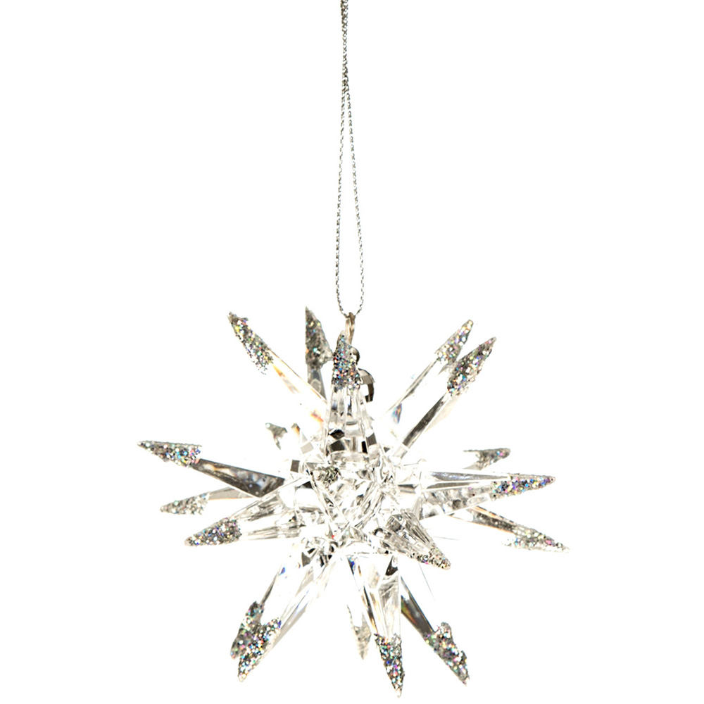 Frosted Fairytale Silver and Clear Glitter Tip Sputnik Decoration Image