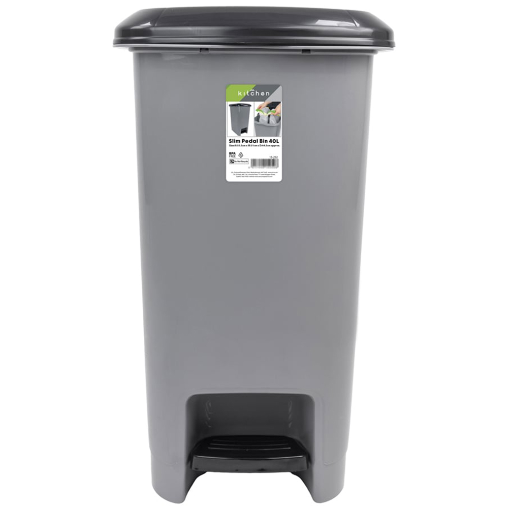 JVL Grey Plastic Slim Foot Pedal Bin with Lid and Handle 40L Image 2