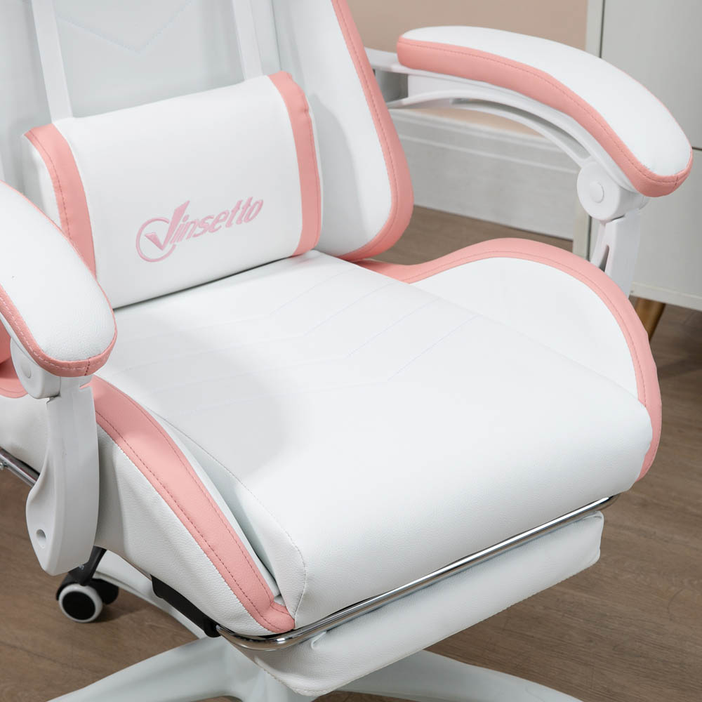 Portland White and Pink PU Leather Recliner Gaming Chair Image 6