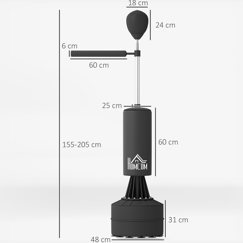 HOMCOM 2 in 1 Black Punching Bag Stand with Rotating Flexible Arm Speed Ball Image 9