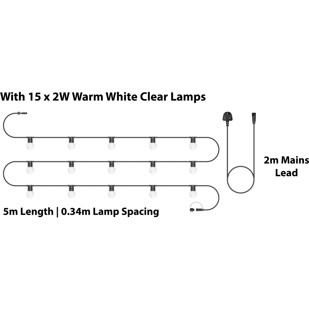 Eagle Connect Festoon 15 Warm White Clear Lamps LED String Light 5m Image 5