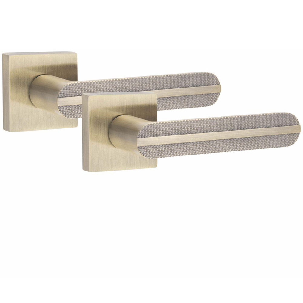 Golden Grace Antique Brass Modern Lima Knurled Door Handle Set 4 Pack Image 2