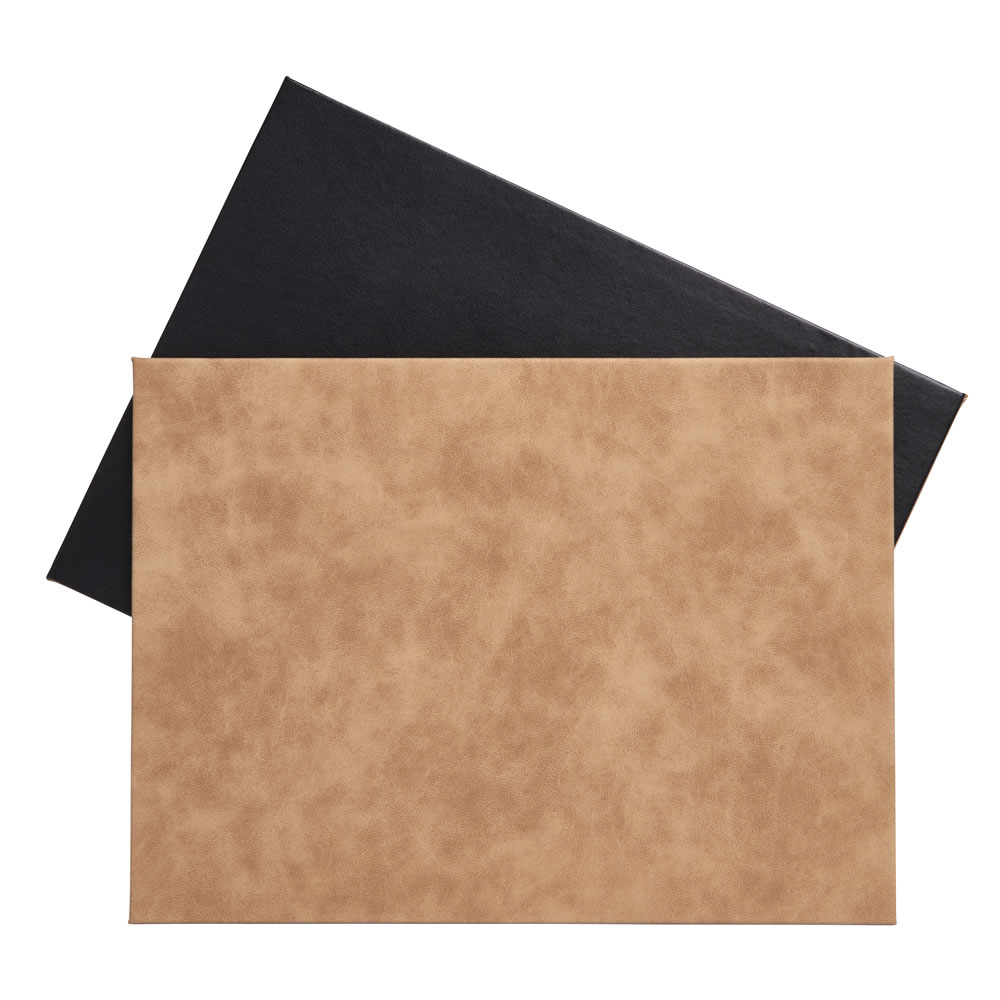 Wilko 4 pack Faux Leather Black and Tan Placemats Image 1