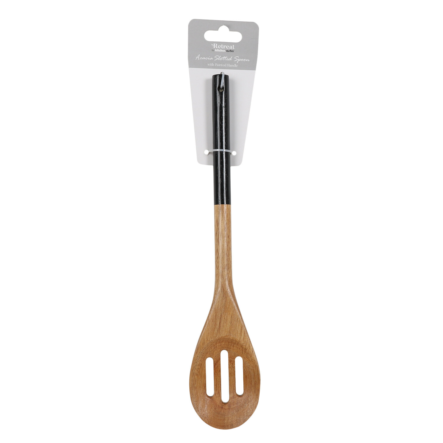 Acacia Slotted Spoon with Painted Handle - Black Image