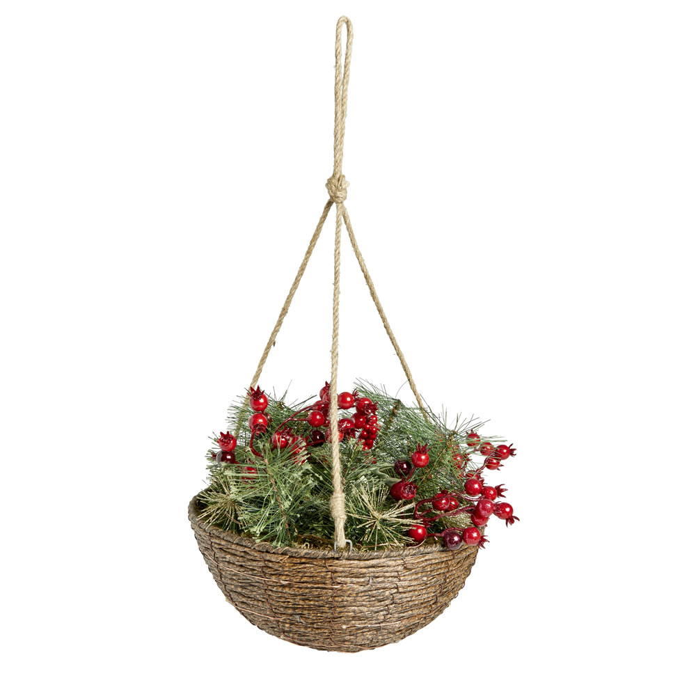 Wilko Filled Hanging Basket Christmas Decoration  with Copper Wire and Lights Image 1