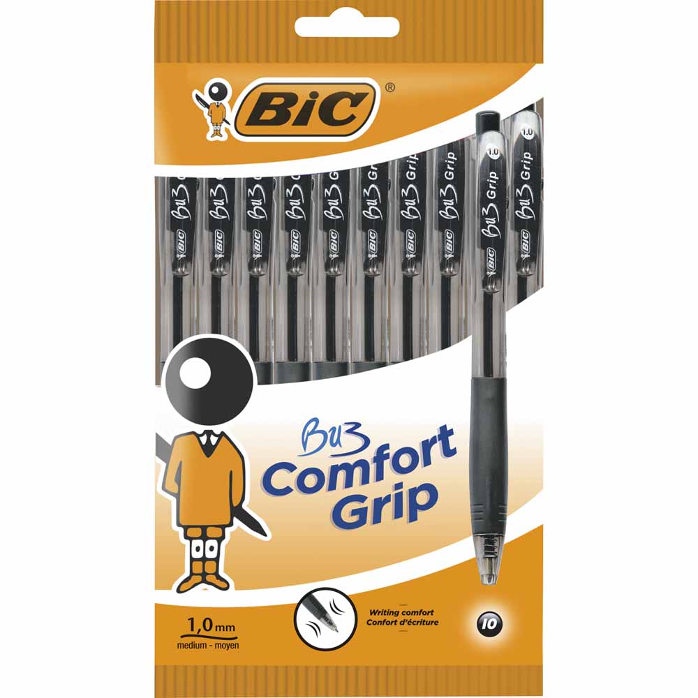 BIC BU3 Retract Ball Pen Grip Black 10 pack Image 1