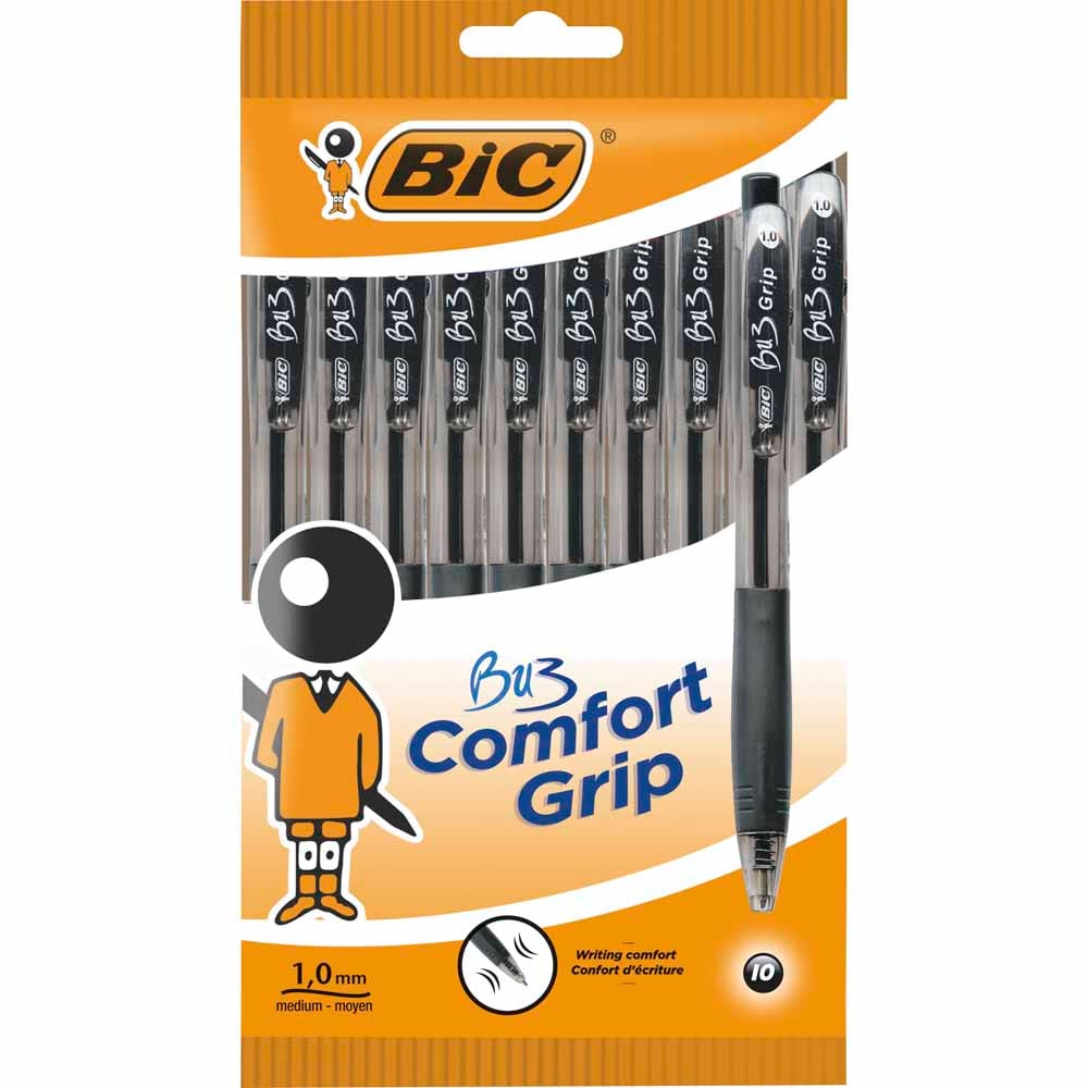 BIC BU3 Retract Ball Pen Grip Black 10 pack Image 1