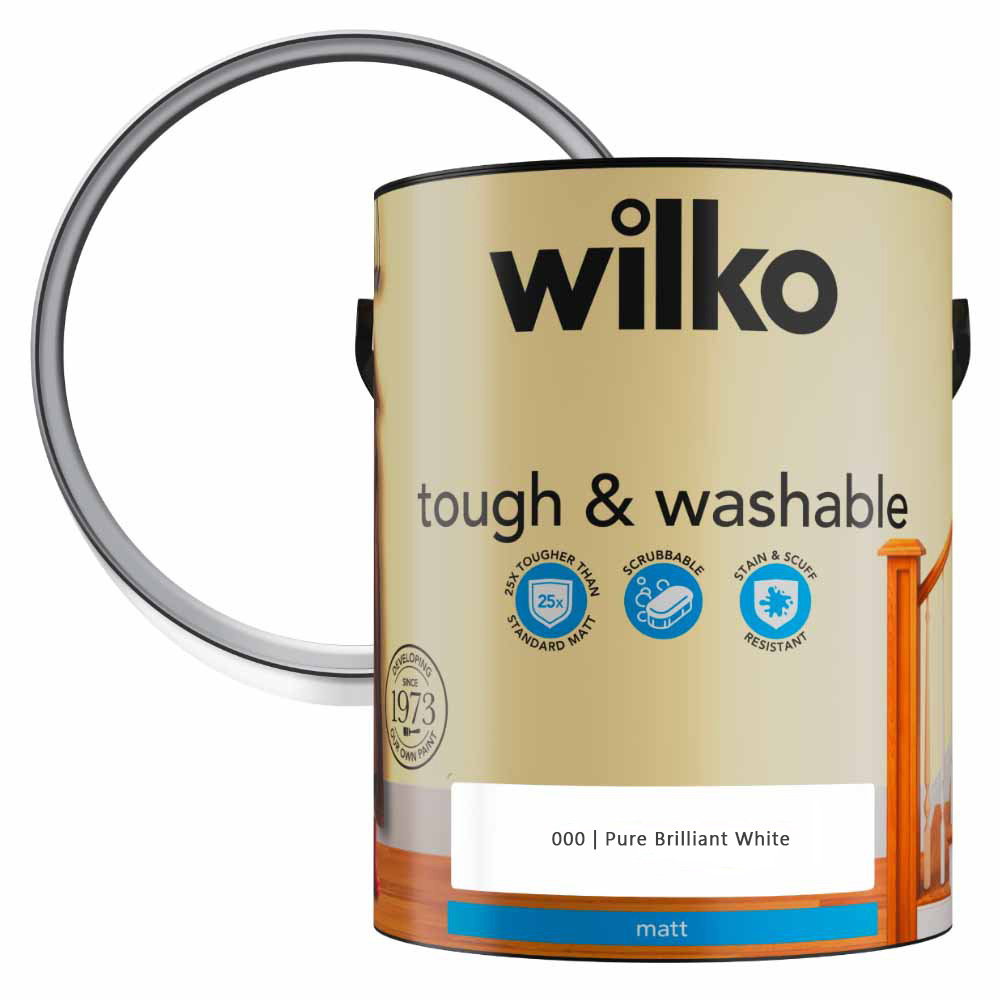 Wilko Tough & Washable Pure Brilliant White Matt Emulsion Paint 5L Image 1