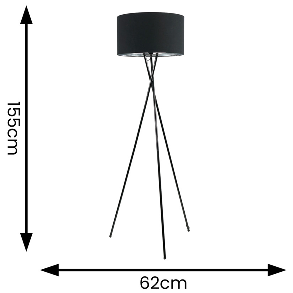 ValueLights Camden Gloss Black Tripod LED Floor Lamp with Black and Metallic Chrome Lamp Shade Image 4